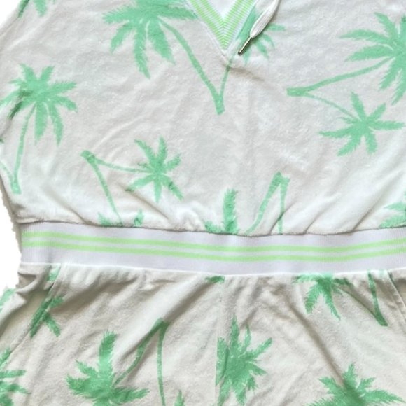 NEW Juicy Couture Hooded Sleeveless White Romper, Surf Green Palm Print, Size L - Picture 14 of 16
